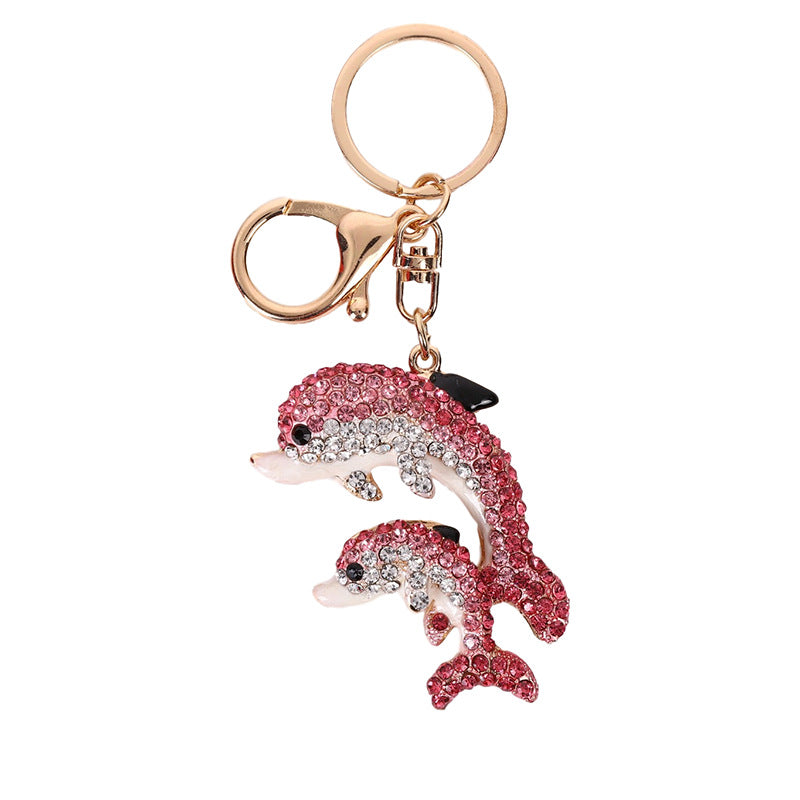 Wholesale Blue Diamond Dolphin Creative Metal Keychain